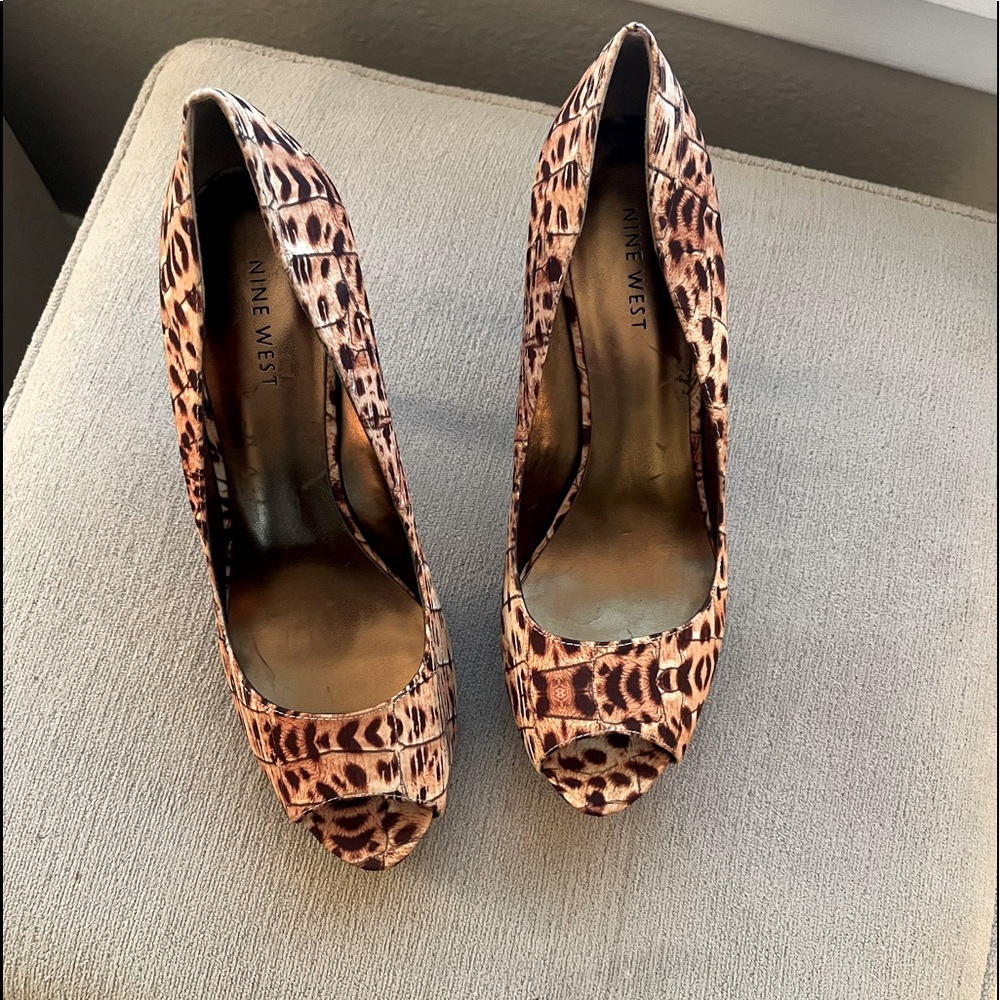 Nine West Animal Print Open Toe Four Inch Heel Shoes - Picture 2 of 5